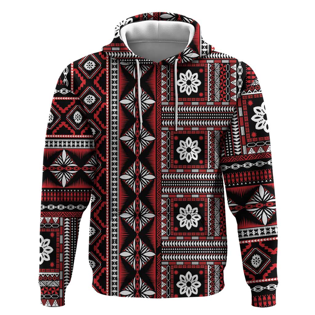 Fiji Masi Tapa Pattern Red Hoodie LT01 Pullover Hoodie Red - Polynesian Pride