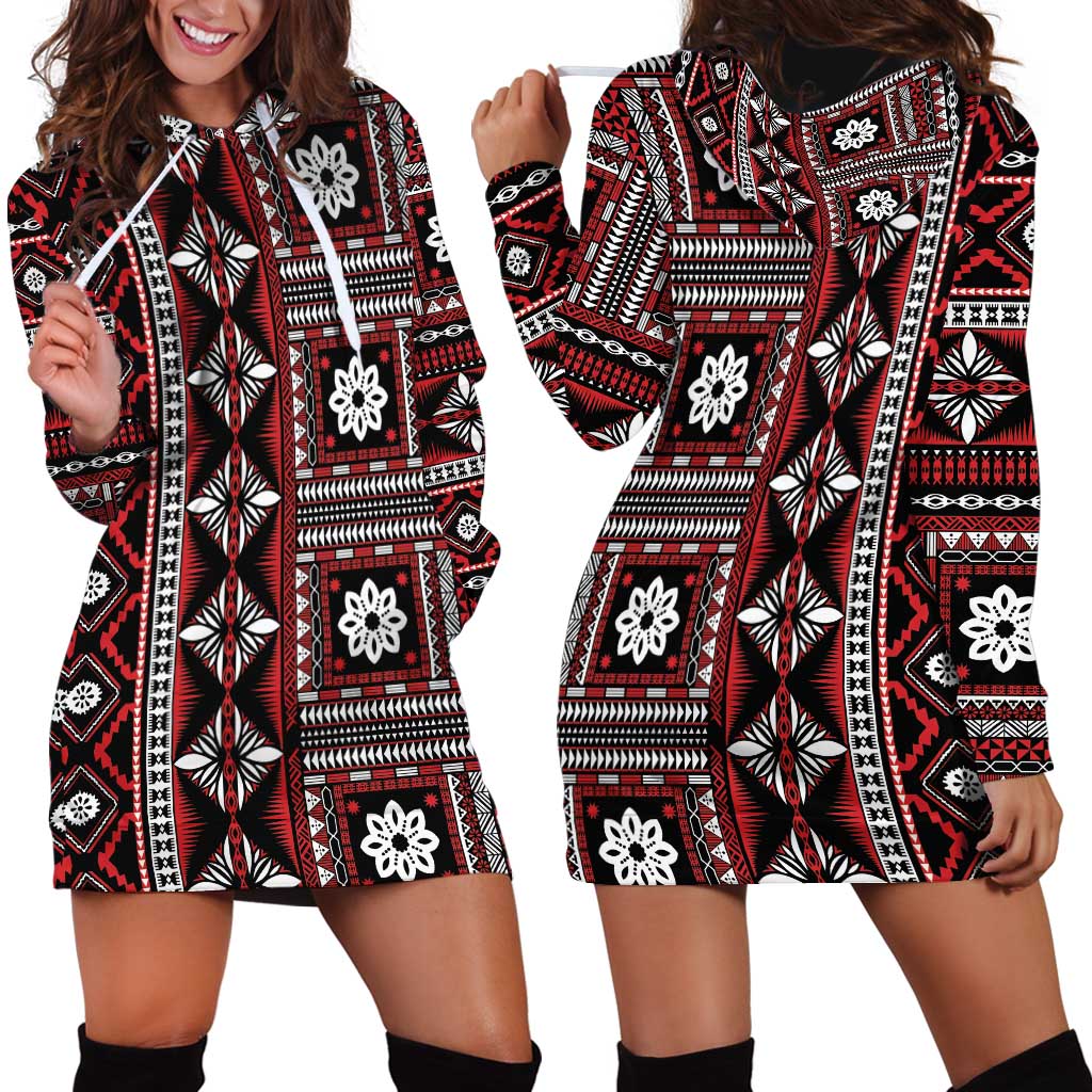 Fiji Masi Tapa Pattern Red Hoodie Dress LT01 - Polynesian Pride