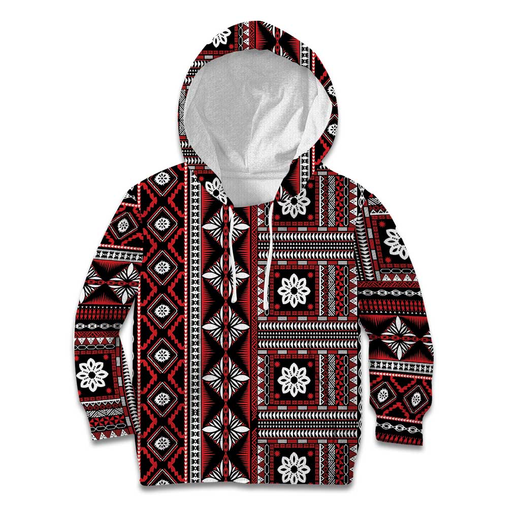 Fiji Masi Tapa Pattern Red Kid Hoodie LT01 Hoodie Red - Polynesian Pride