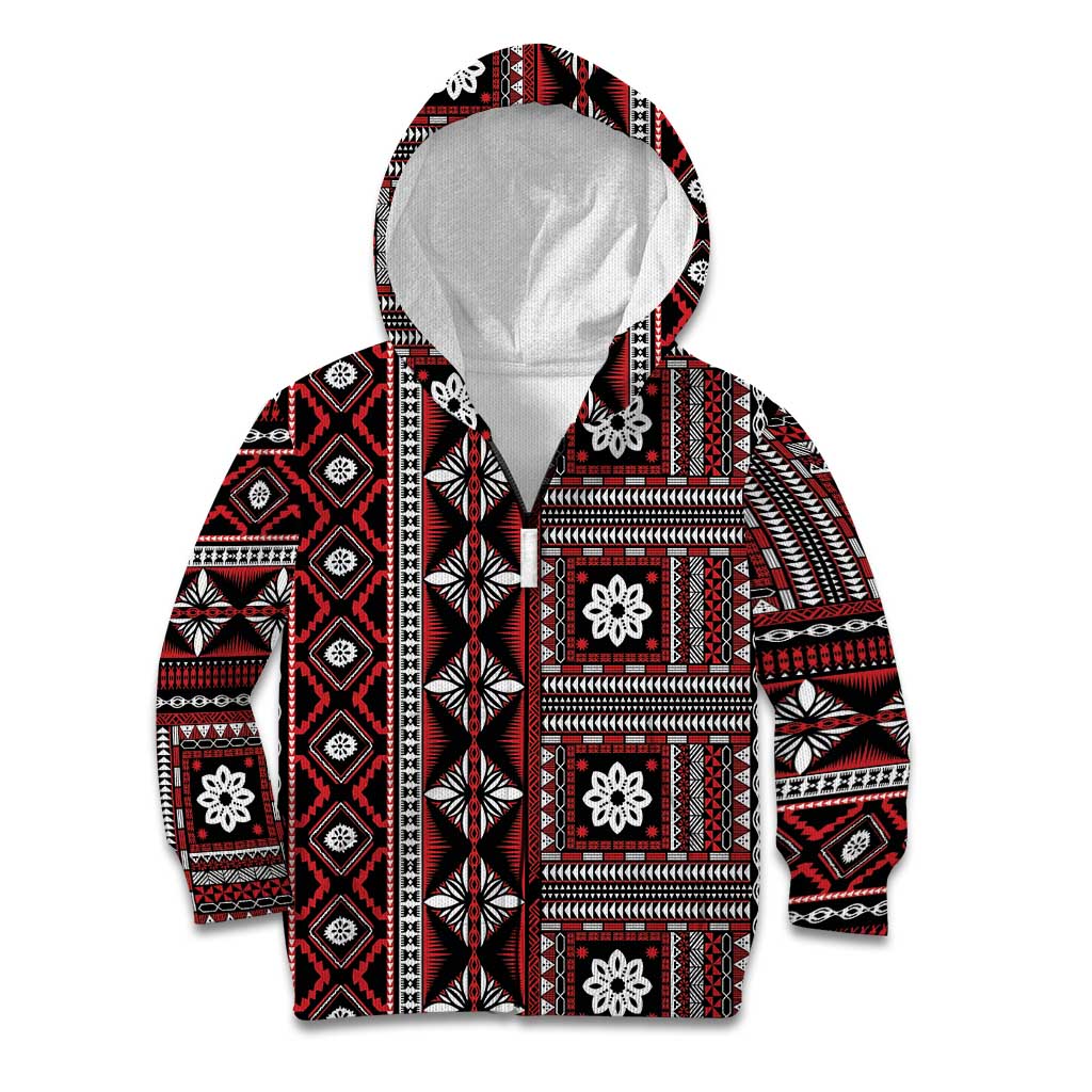 Fiji Masi Tapa Pattern Red Kid Hoodie LT01 Zip Hoodie Red - Polynesian Pride