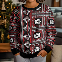 Fiji Masi Tapa Pattern Red Kid Ugly Christmas Sweater LT01 - Polynesian Pride