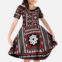 Fiji Masi Tapa Pattern Red Kid Short Sleeve Dress LT01 KID Red - Polynesian Pride