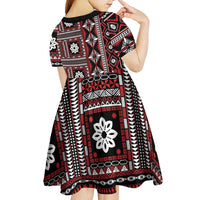 Fiji Masi Tapa Pattern Red Kid Short Sleeve Dress LT01 - Polynesian Pride