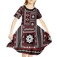 Fiji Masi Tapa Pattern Red Kid Short Sleeve Dress LT01 - Polynesian Pride