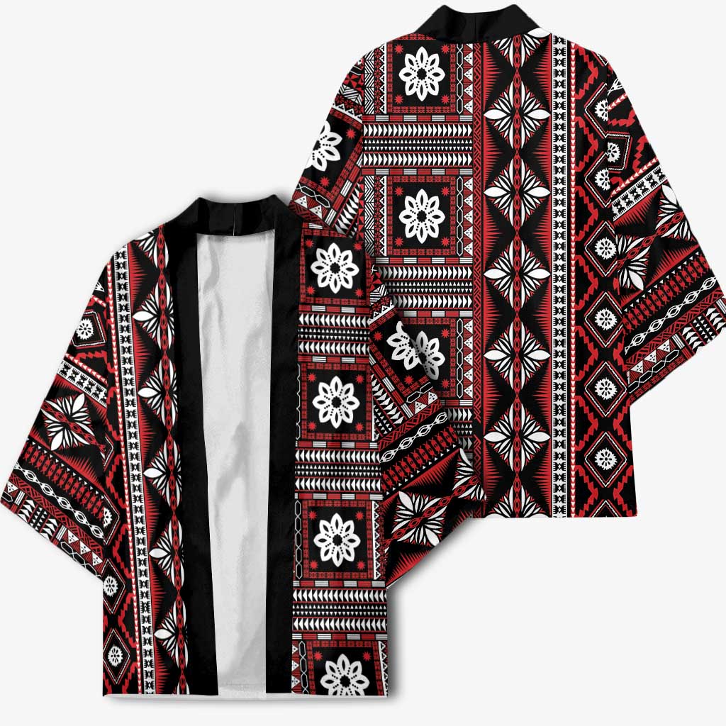 Fiji Masi Tapa Pattern Red Kimono LT01 - Polynesian Pride