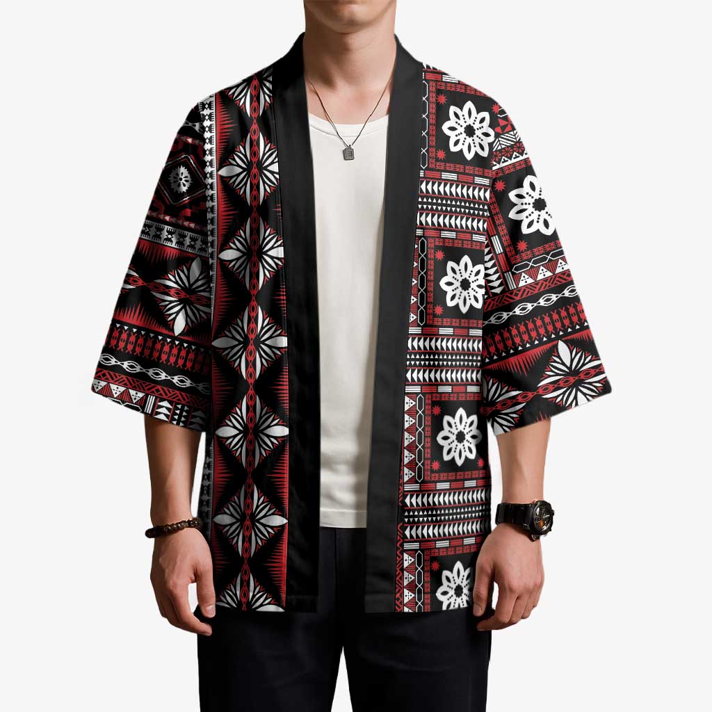 Fiji Masi Tapa Pattern Red Kimono LT01 - Polynesian Pride