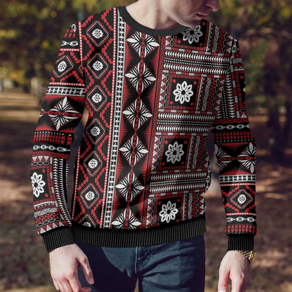 Fiji Masi Tapa Pattern Red Ugly Christmas Sweater LT01 - Polynesian Pride