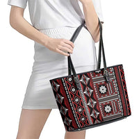Fiji Masi Tapa Pattern Red Leather Tote Bag LT01 - Polynesian Pride