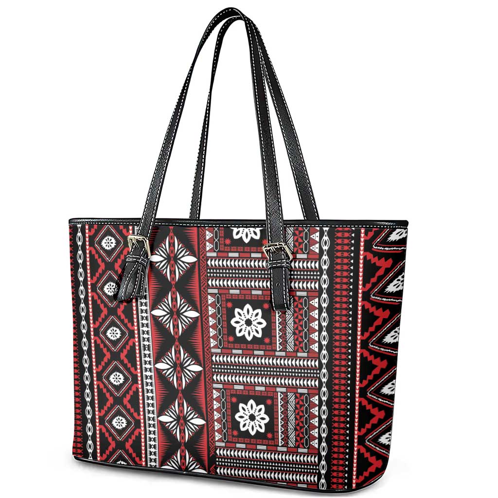 Fiji Masi Tapa Pattern Red Leather Tote Bag LT01 - Polynesian Pride