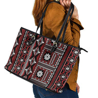 Fiji Masi Tapa Pattern Red Leather Tote Bag LT01 - Polynesian Pride
