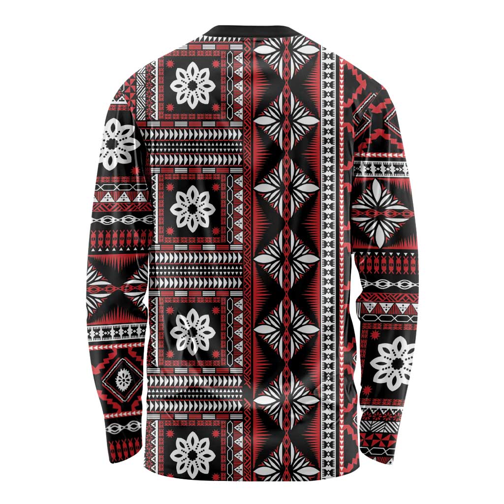 Fiji Masi Tapa Pattern Red Long Sleeve Shirt LT01 - Polynesian Pride