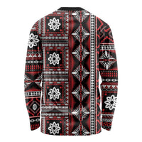 Fiji Masi Tapa Pattern Red Long Sleeve Shirt LT01 - Polynesian Pride