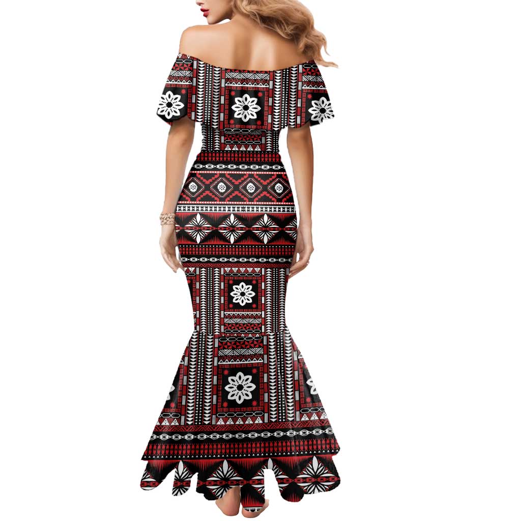Fiji Masi Tapa Pattern Red Mermaid Dress LT01 - Polynesian Pride