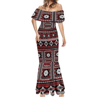 Fiji Masi Tapa Pattern Red Mermaid Dress LT01 - Polynesian Pride