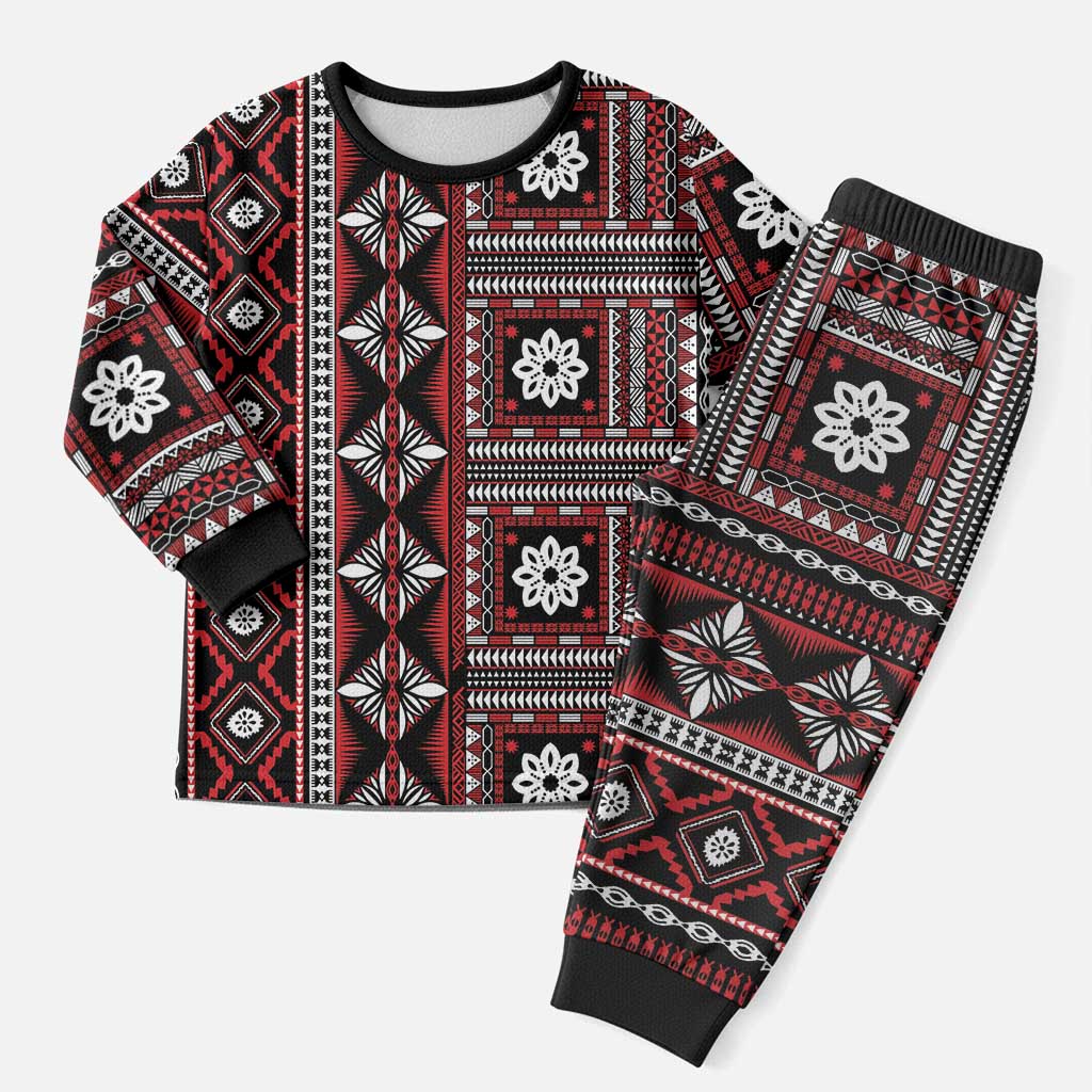 Fiji Masi Tapa Pattern Red Christmas Pajama Set LT01 Men Red - Polynesian Pride