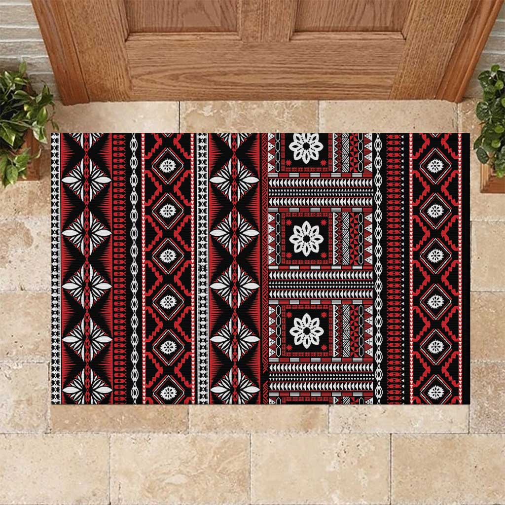 Fiji Masi Tapa Pattern Red Rubber Doormat LT01 Red - Polynesian Pride