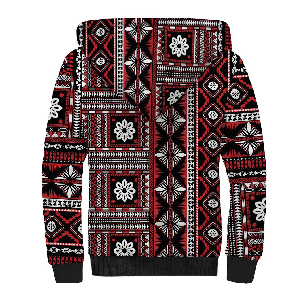 Fiji Masi Tapa Pattern Red Sherpa Hoodie LT01 - Polynesian Pride