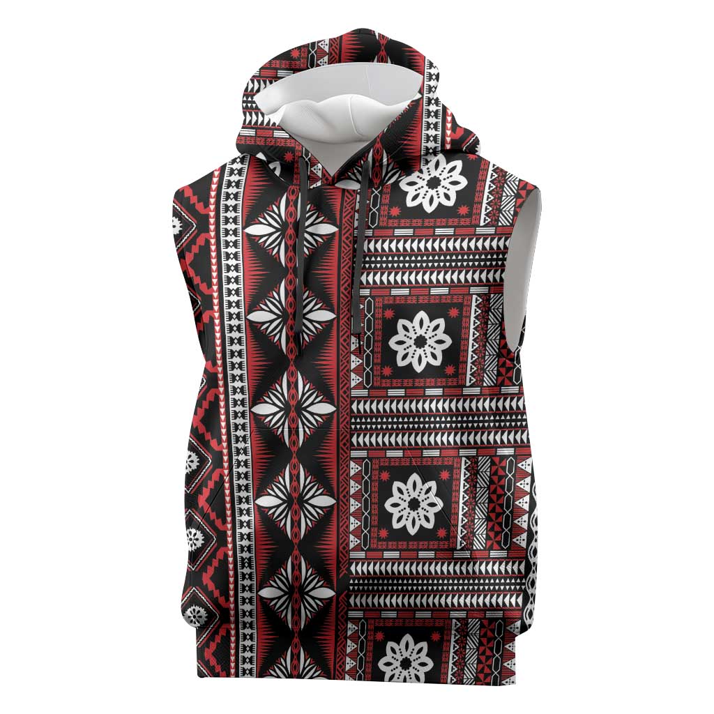 Fiji Masi Tapa Pattern Red Sleeveless Hoodie LT01 Red - Polynesian Pride