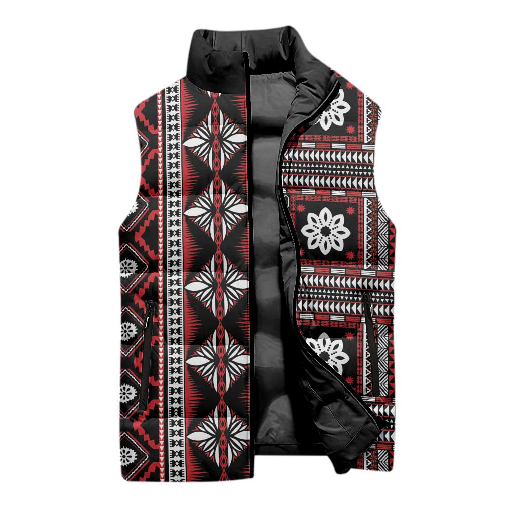 Fiji Masi Tapa Pattern Red Sleeveless Puffer Jacket LT01 - Polynesian Pride