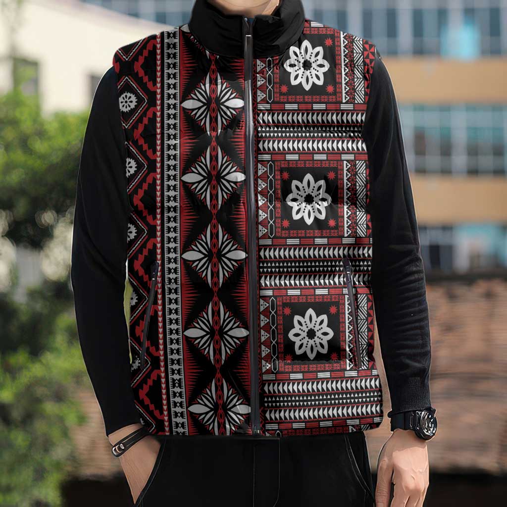 Fiji Masi Tapa Pattern Red Sleeveless Puffer Jacket LT01 - Polynesian Pride