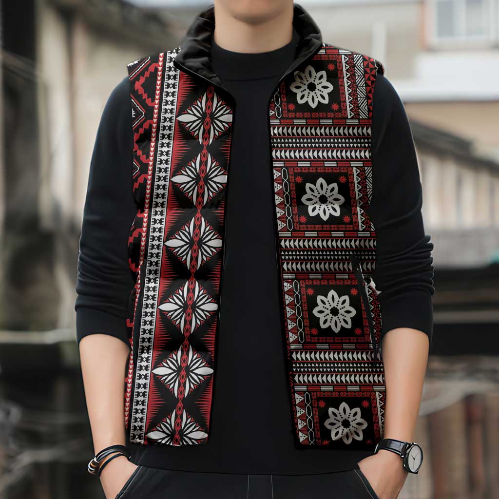 Fiji Masi Tapa Pattern Red Sleeveless Puffer Jacket LT01 - Polynesian Pride
