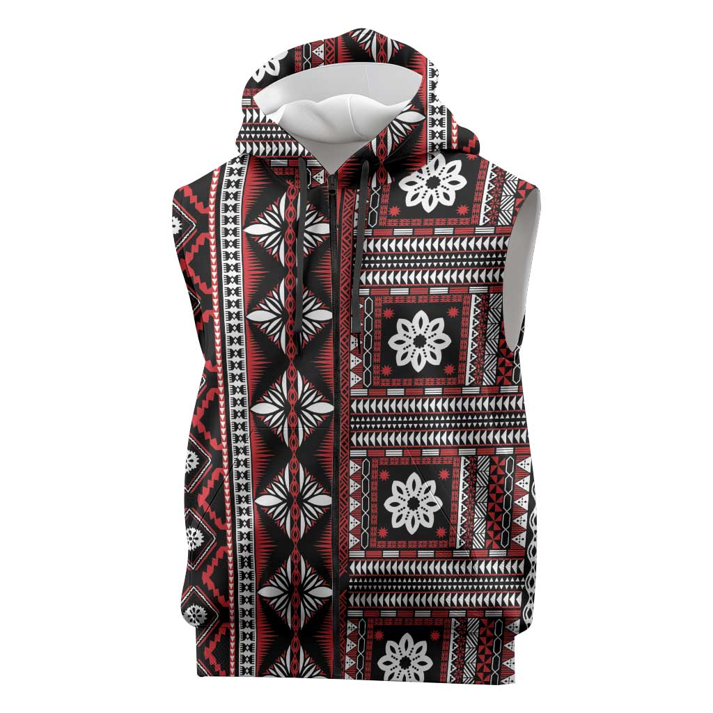 Fiji Masi Tapa Pattern Red Sleeveless Zip Hoodie LT01 Red - Polynesian Pride