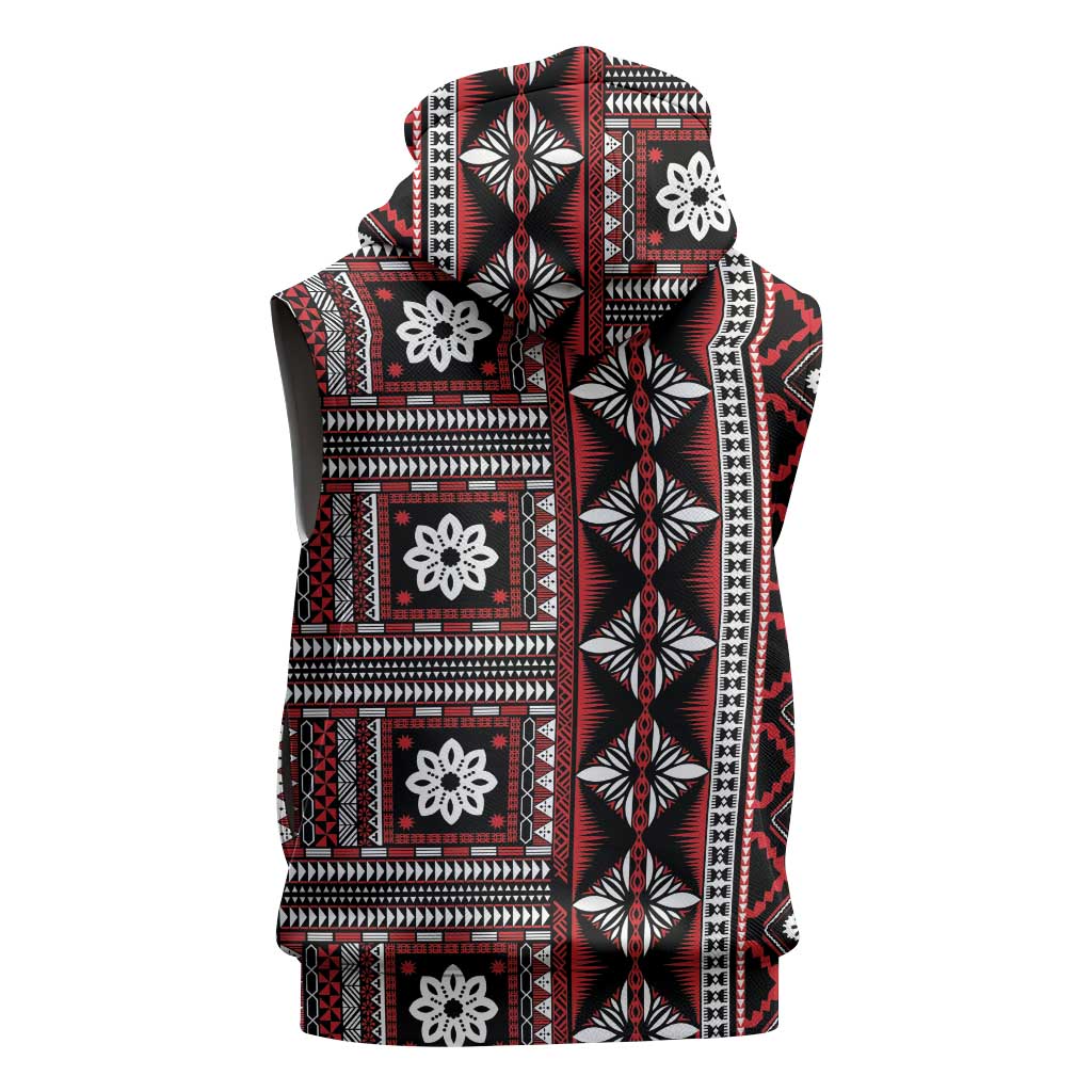 Fiji Masi Tapa Pattern Red Sleeveless Zip Hoodie LT01 - Polynesian Pride
