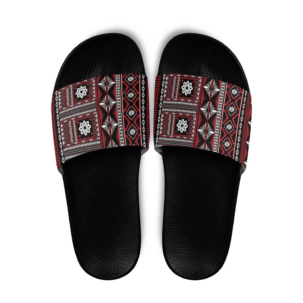 Fiji Masi Tapa Pattern Red Slide Sandals LT01 Red - Polynesian Pride