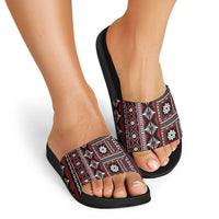 Fiji Masi Tapa Pattern Red Slide Sandals LT01 - Polynesian Pride