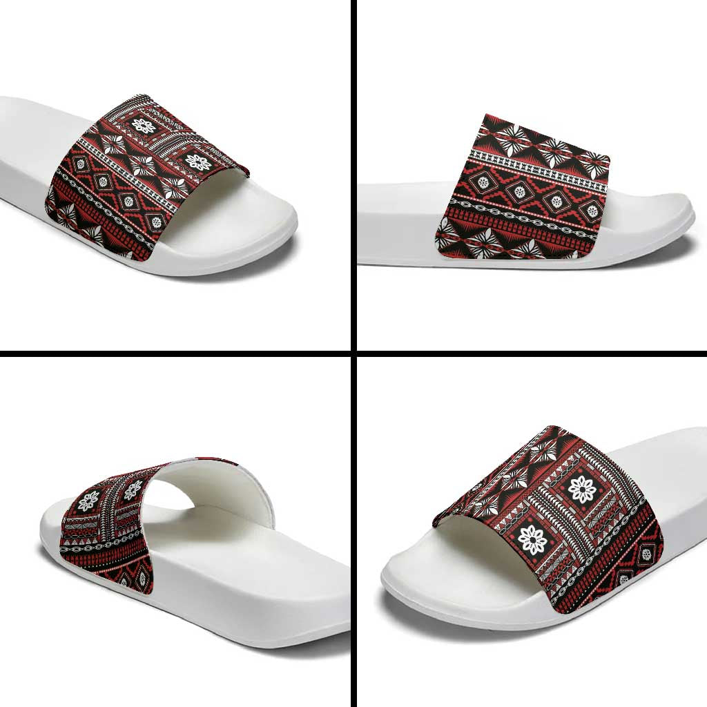 Fiji Masi Tapa Pattern Red Slide Sandals LT01 - Polynesian Pride