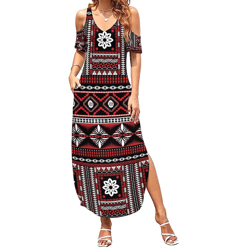 Fiji Masi Tapa Pattern Red Summer Maxi Dress LT01 Women Red - Polynesian Pride