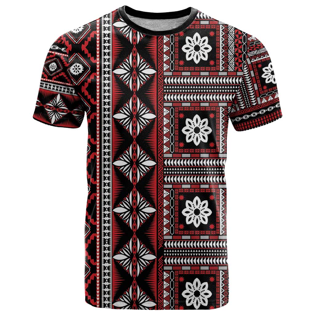 Fiji Masi Tapa Pattern Red T Shirt LT01 Red - Polynesian Pride