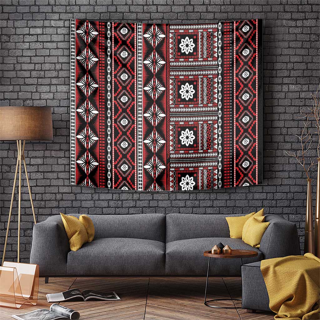 Fiji Masi Tapa Pattern Red Tapestry LT01 Red - Polynesian Pride