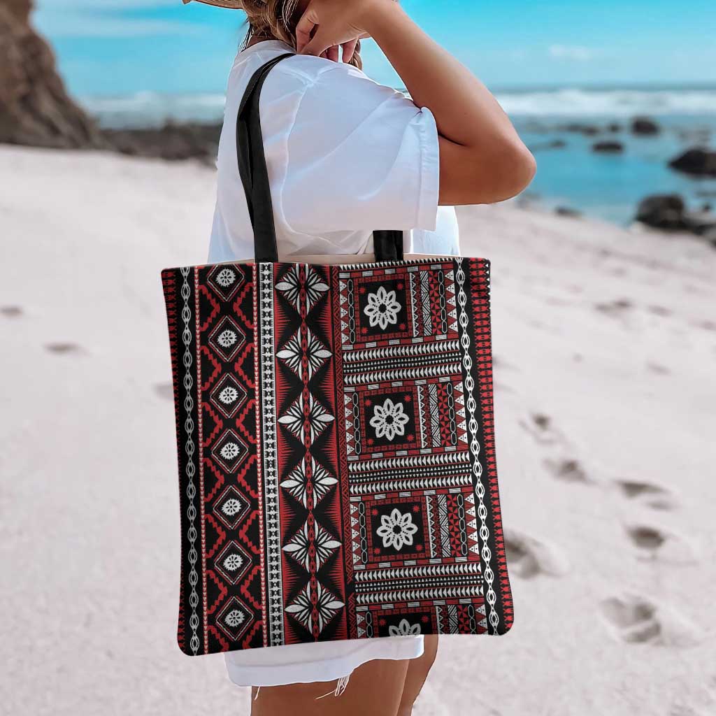 Fiji Masi Tapa Pattern Red Tote Bag LT01 - Polynesian Pride