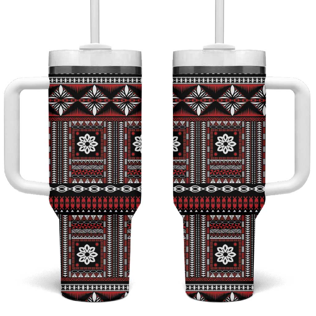 Fiji Masi Tapa Pattern Red Tumbler With Handle LT01 One Size: 40 oz Red - Polynesian Pride