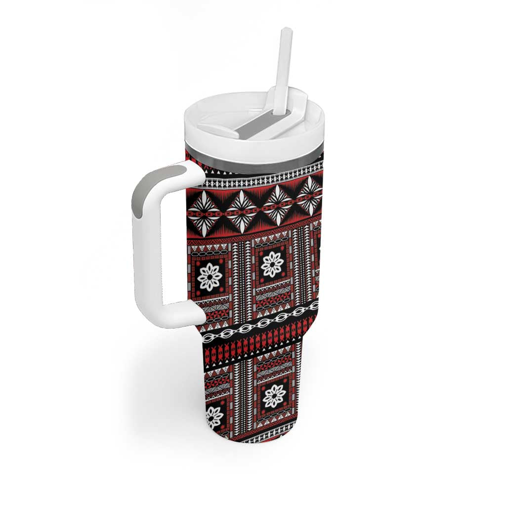 Fiji Masi Tapa Pattern Red Tumbler With Handle LT01 - Polynesian Pride