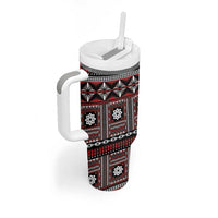 Fiji Masi Tapa Pattern Red Tumbler With Handle LT01 - Polynesian Pride