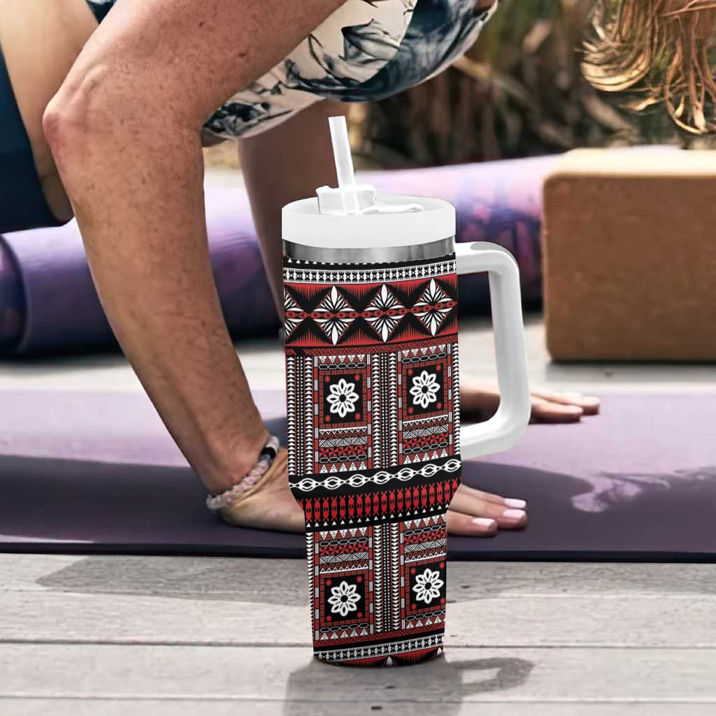 Fiji Masi Tapa Pattern Red Tumbler With Handle LT01 - Polynesian Pride