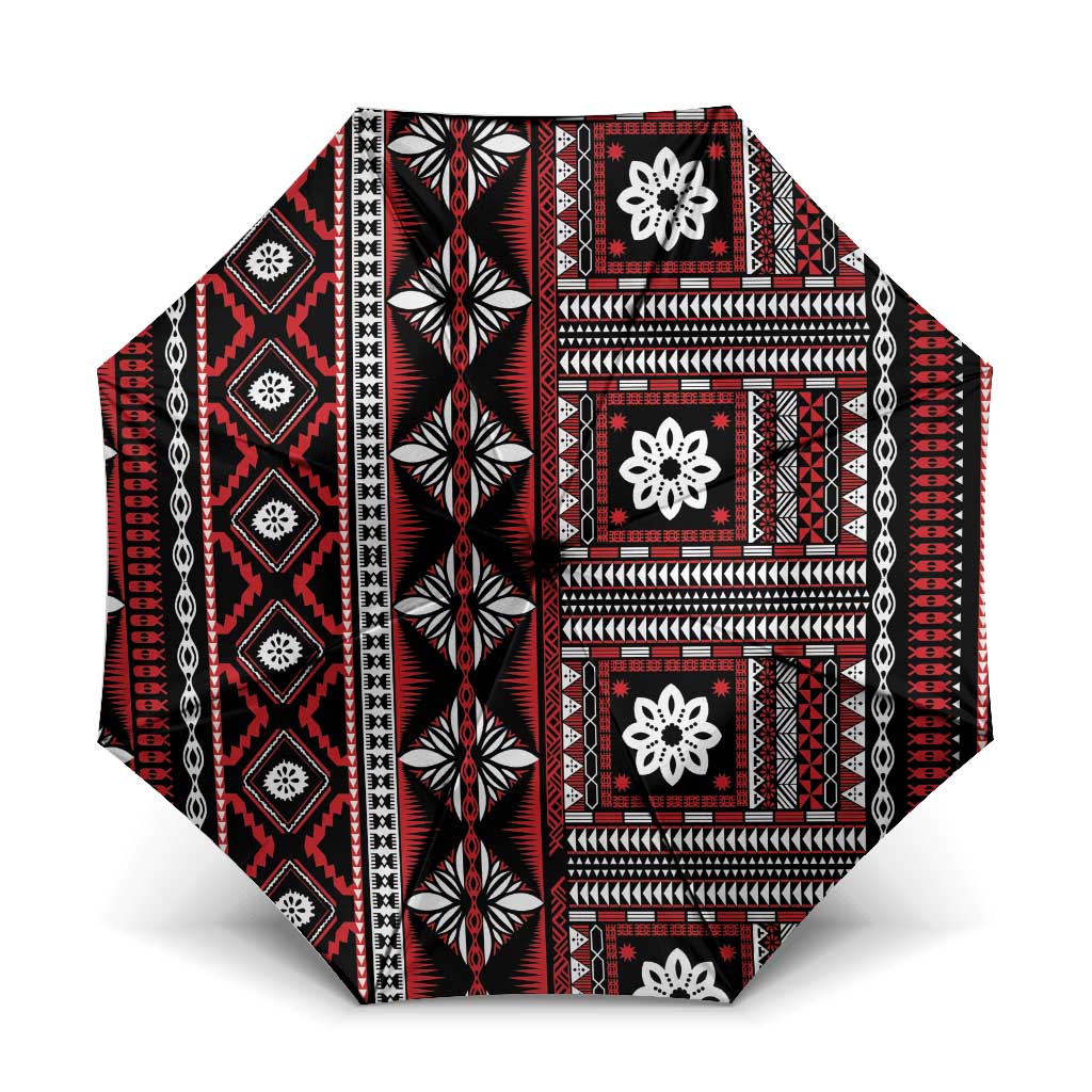 Fiji Masi Tapa Pattern Red Umbrella LT01 One Size Folded 11.42 inch Opened Diameter 37.4 inch Red - Polynesian Pride