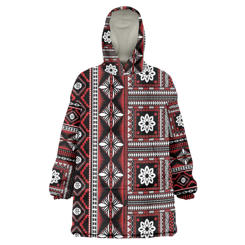 Fiji Masi Tapa Pattern Red Wearable Blanket Hoodie LT01 One Size Red - Polynesian Pride
