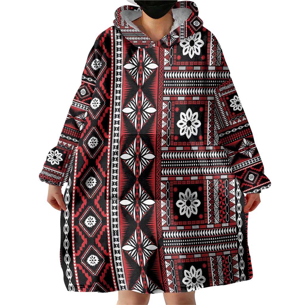 Fiji Masi Tapa Pattern Red Wearable Blanket Hoodie LT01 - Polynesian Pride