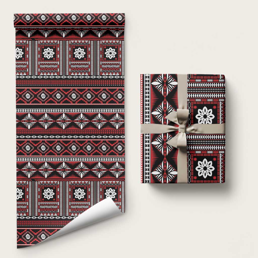 Fiji Masi Tapa Pattern Red Wrapping Paper LT01 58" × 23" Red - Polynesian Pride
