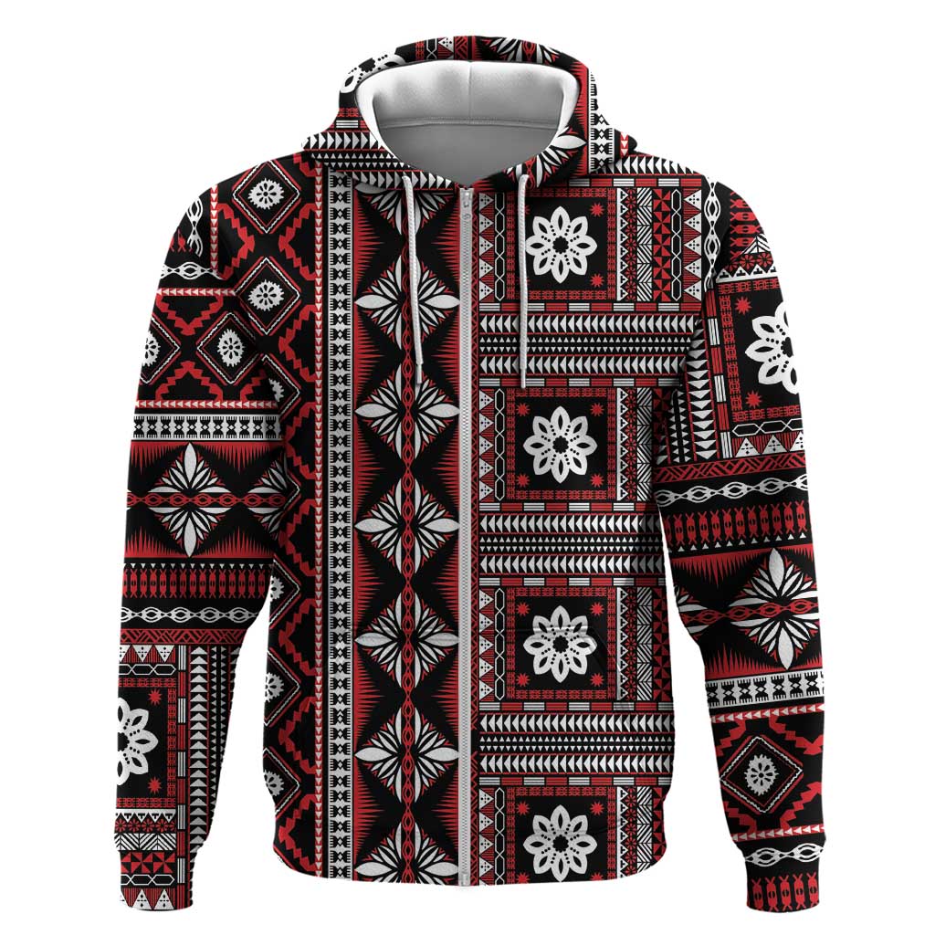 Fiji Masi Tapa Pattern Red Zip Hoodie LT01 Zip Hoodie Red - Polynesian Pride