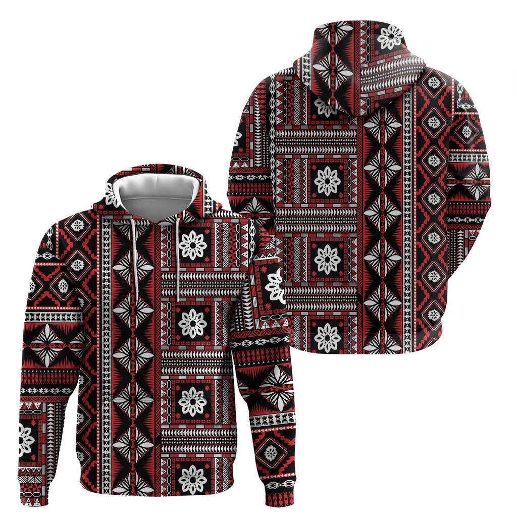 Fiji Masi Tapa Pattern Red Zip Hoodie LT01 - Polynesian Pride
