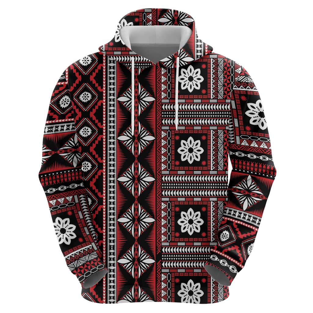 Fiji Masi Tapa Pattern Red Zip Hoodie LT01 - Polynesian Pride