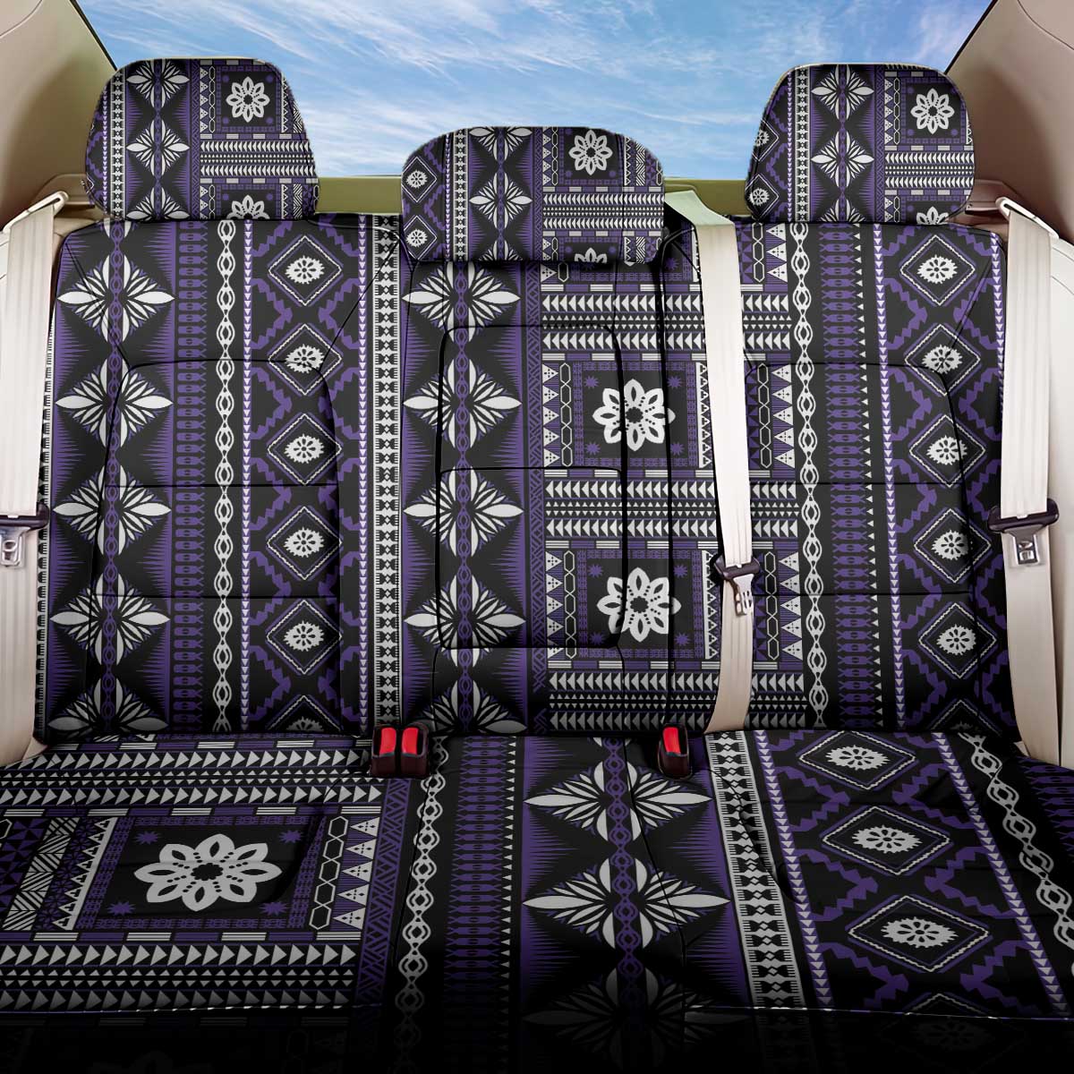 Fiji Masi Tapa Pattern Purple Back Car Seat Cover LT01 One Size Purple - Polynesian Pride
