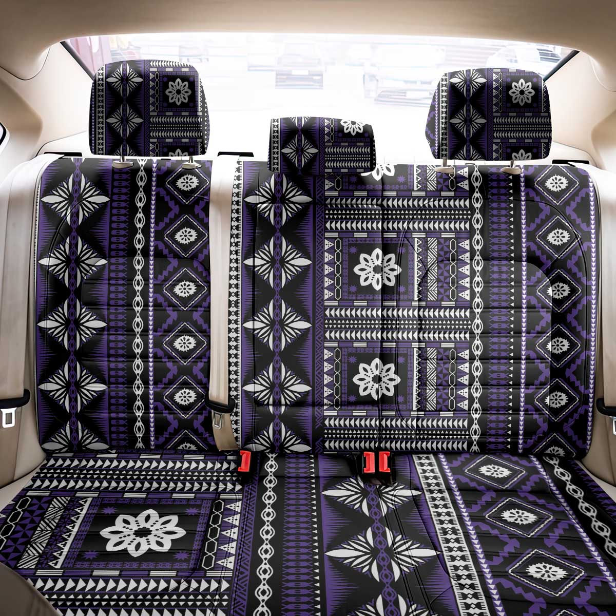 Fiji Masi Tapa Pattern Purple Back Car Seat Cover LT01 - Polynesian Pride