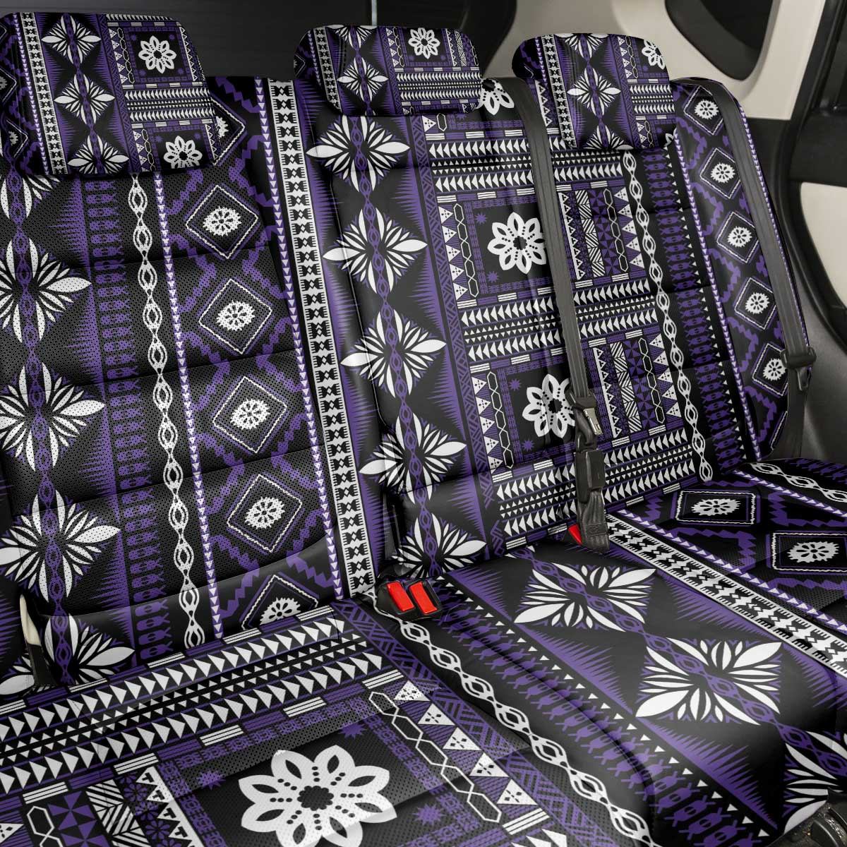 Fiji Masi Tapa Pattern Purple Back Car Seat Cover LT01 - Polynesian Pride