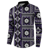 Fiji Masi Tapa Pattern Purple Button Sweatshirt LT01 - Polynesian Pride
