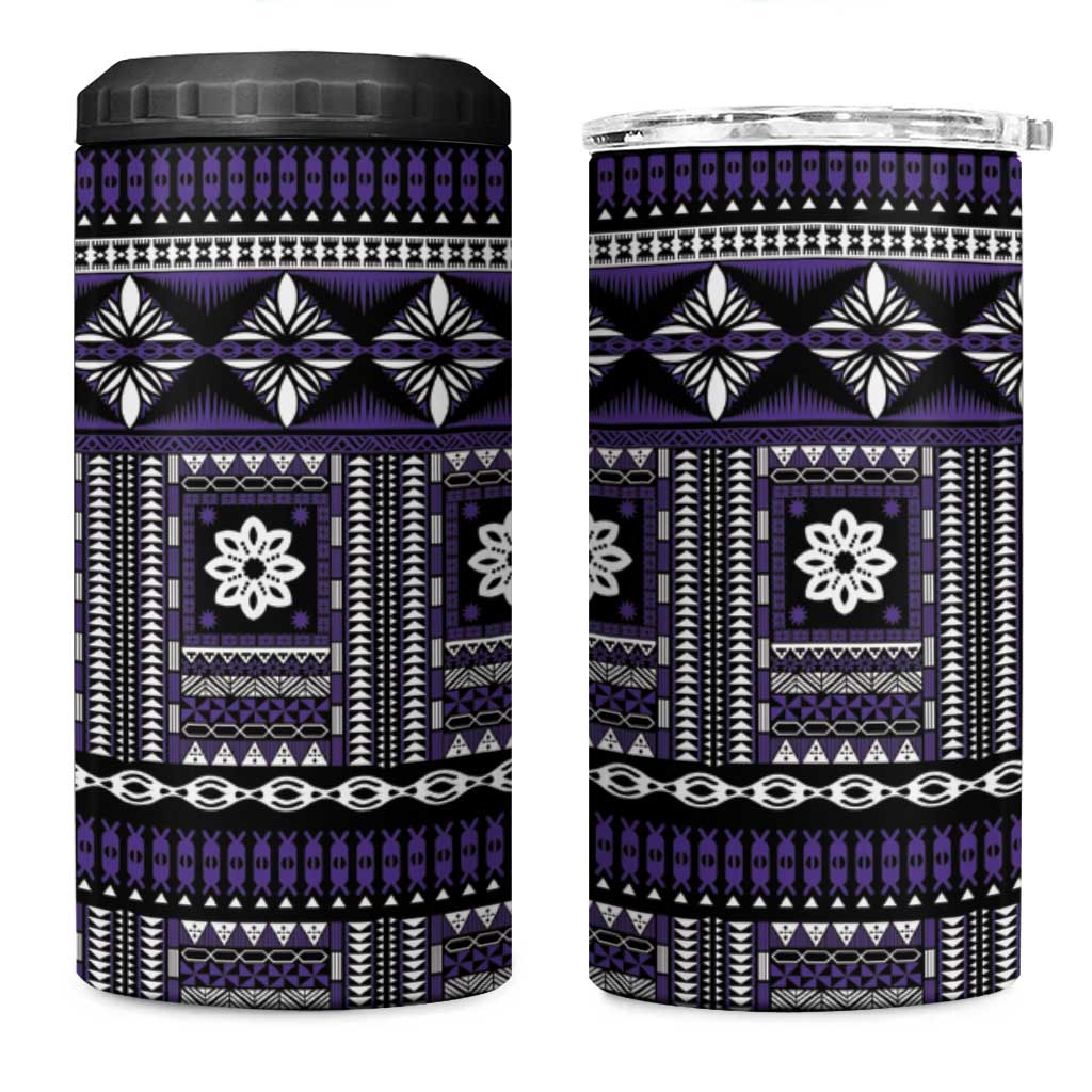 Fiji Masi Tapa Pattern Purple 4 in 1 Can Cooler Tumbler LT01 One Size: 16 oz Purple - Polynesian Pride